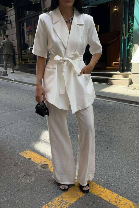 ONE COLOR TROUSERS+JACKET WOMEN SET WHITE-E BARDHE - 1