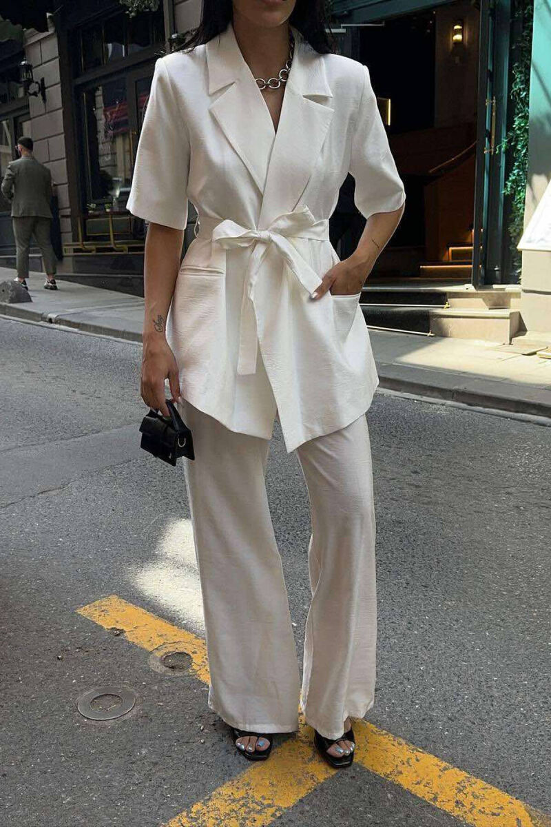 ONE COLOR TROUSERS+JACKET WOMEN SET WHITE-E BARDHE - 1
