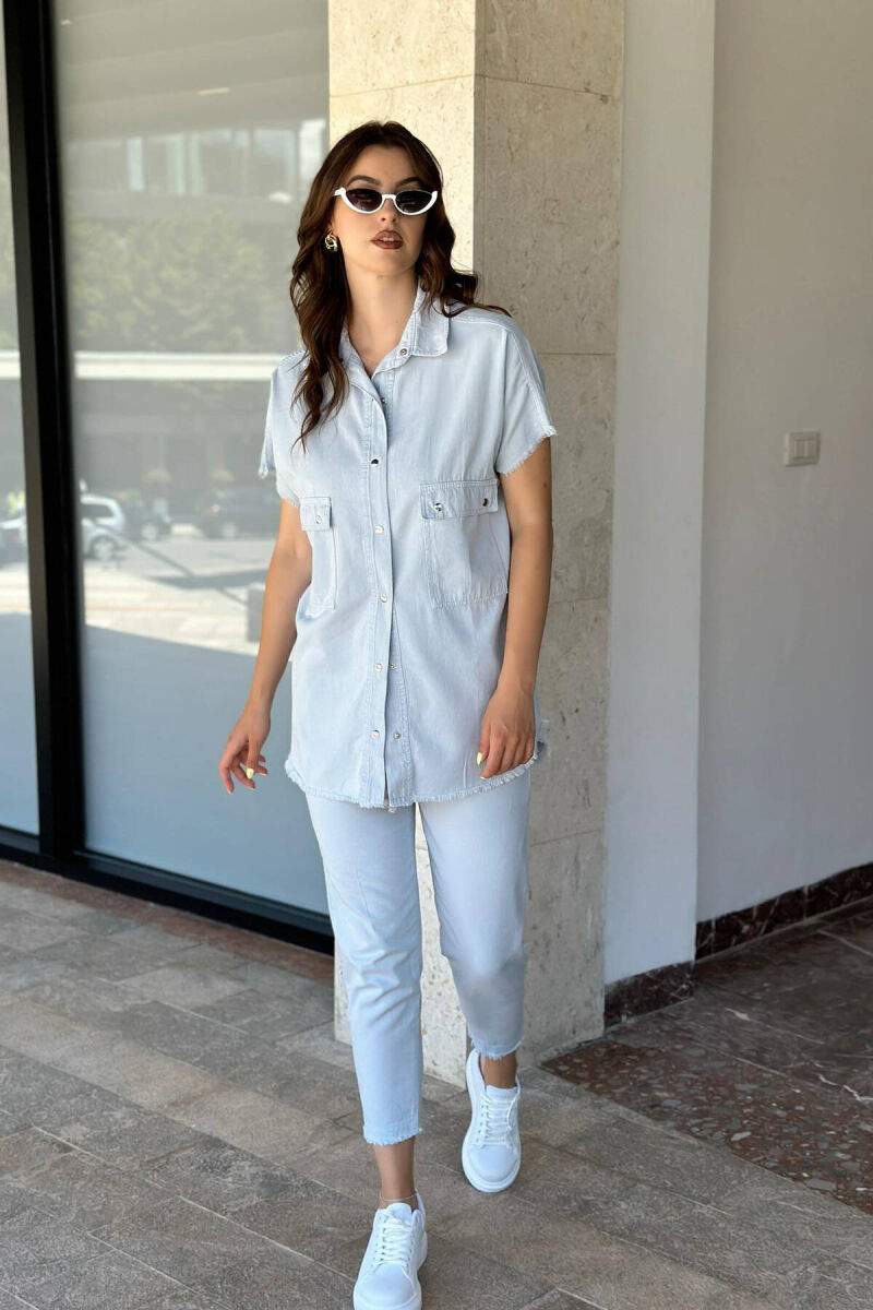ONE COLOR TROUSERS+SHIRT WOMEN SET LIGHTBLUE/BZ - 1