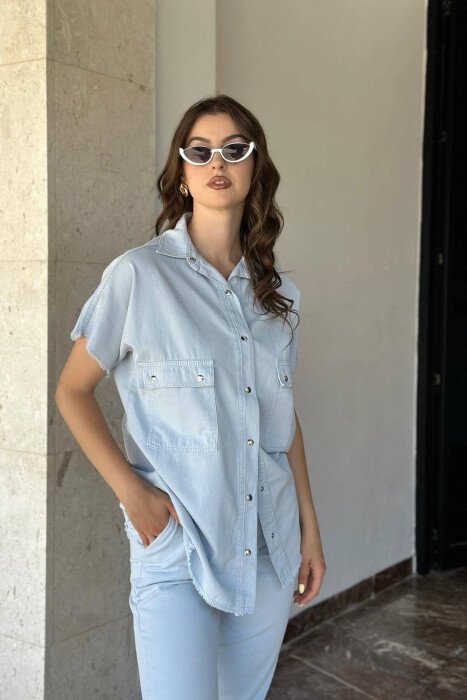 ONE COLOR TROUSERS+SHIRT WOMEN SET LIGHTBLUE/BZ - 2