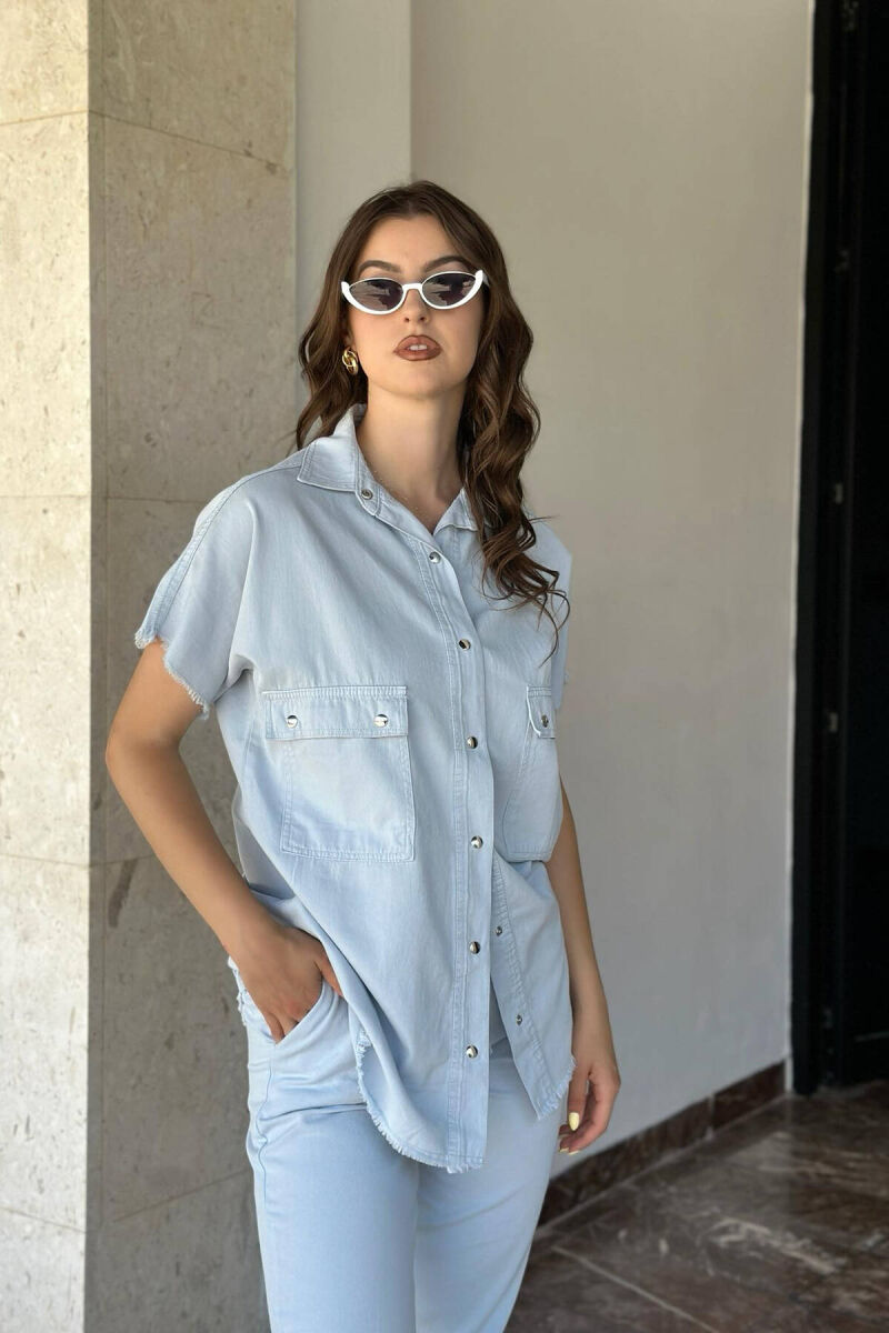 ONE COLOR TROUSERS+SHIRT WOMEN SET LIGHTBLUE/BZ - 2