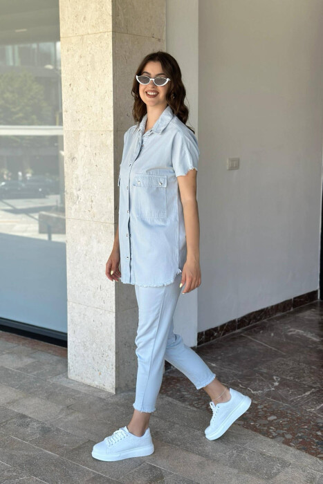 ONE COLOR TROUSERS+SHIRT WOMEN SET LIGHTBLUE/BZ - 3