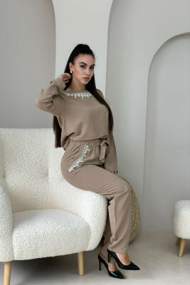 ONE COLOR TROUSERS+SWEATSHIRT WOMEN SET BROWN/KAFE 