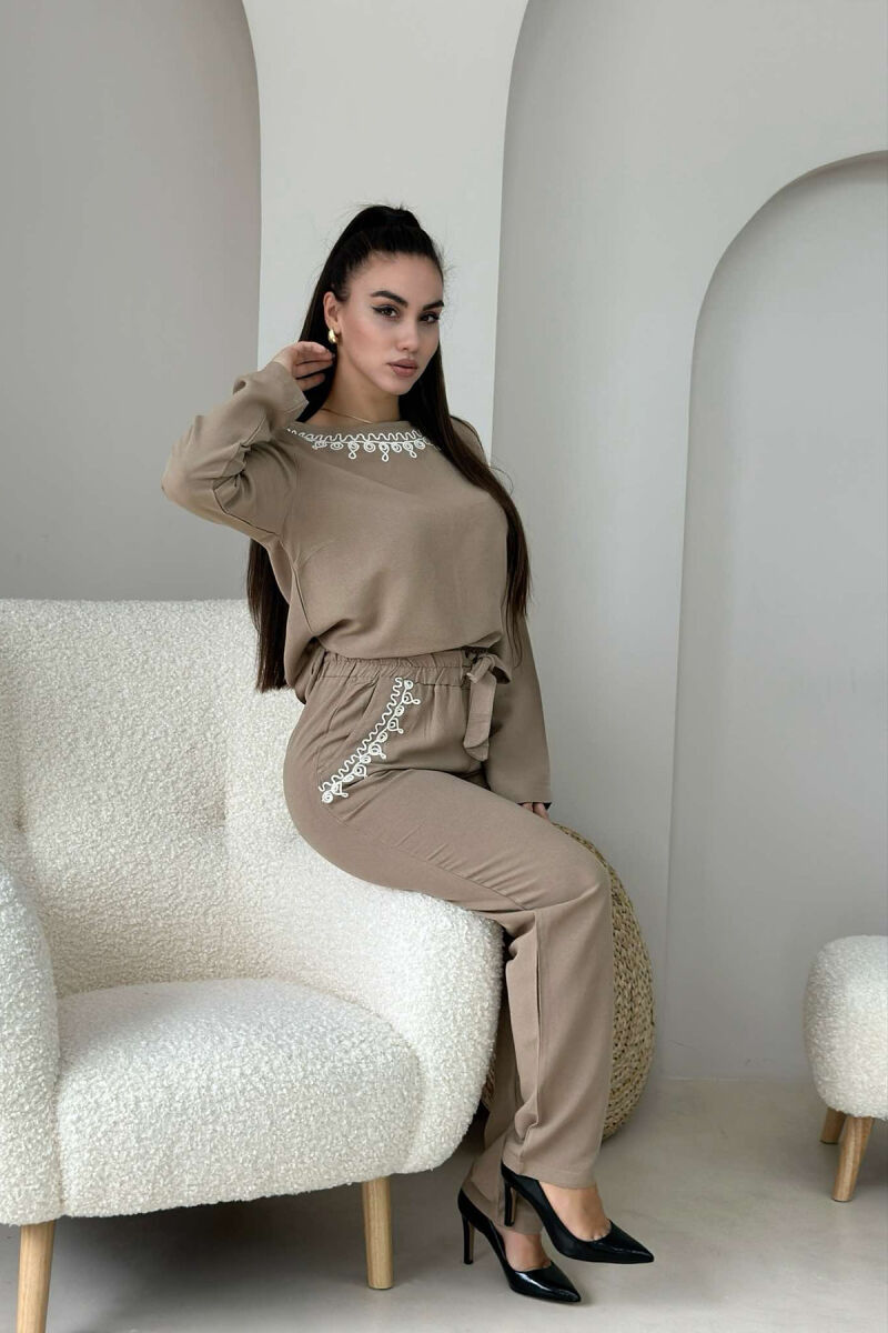 ONE COLOR TROUSERS+SWEATSHIRT WOMEN SET BROWN/KAFE - 1