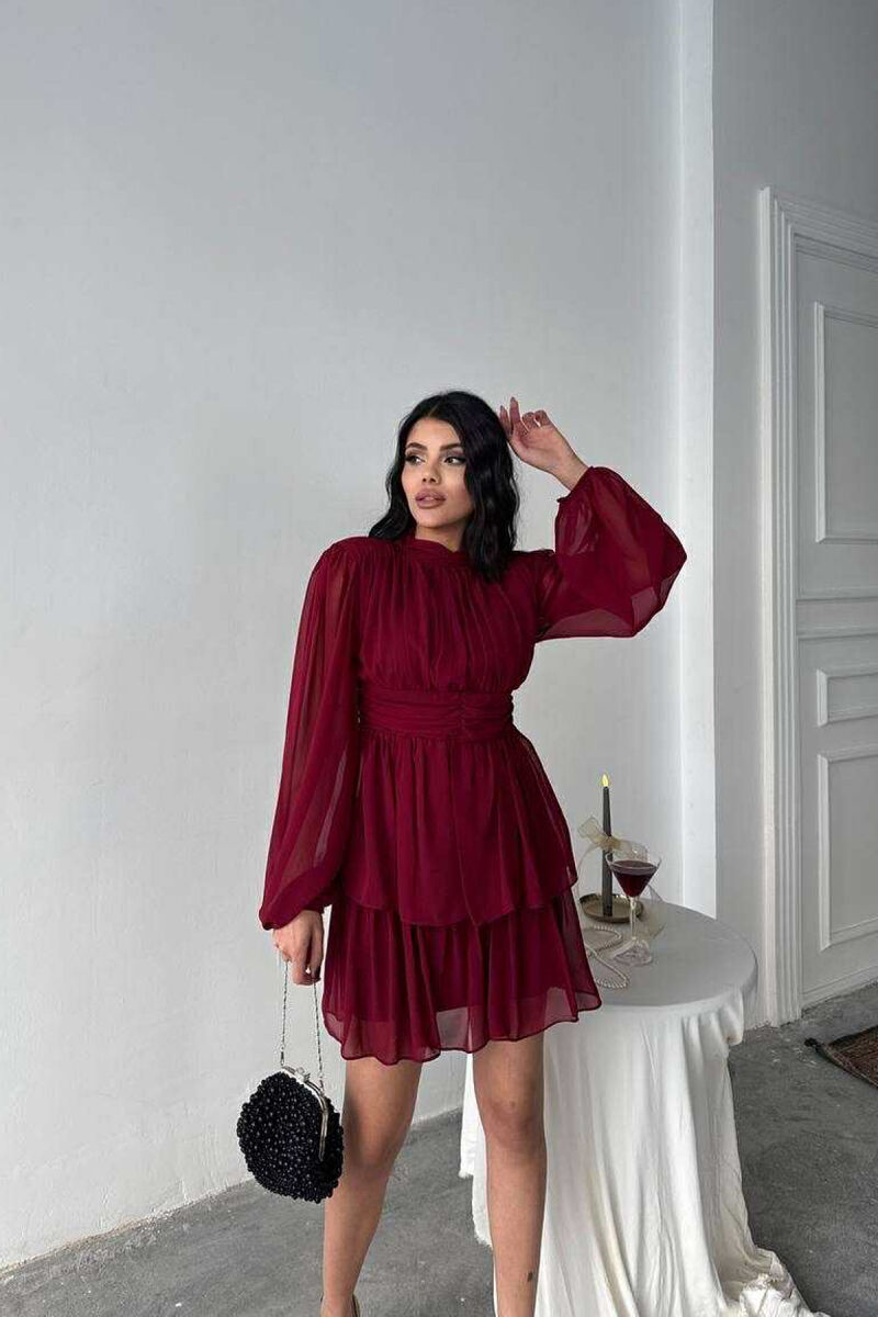 ONE COLOR TULLE DESIGN WOMEN DRESS BURGUNDY/VISHNJE - 1