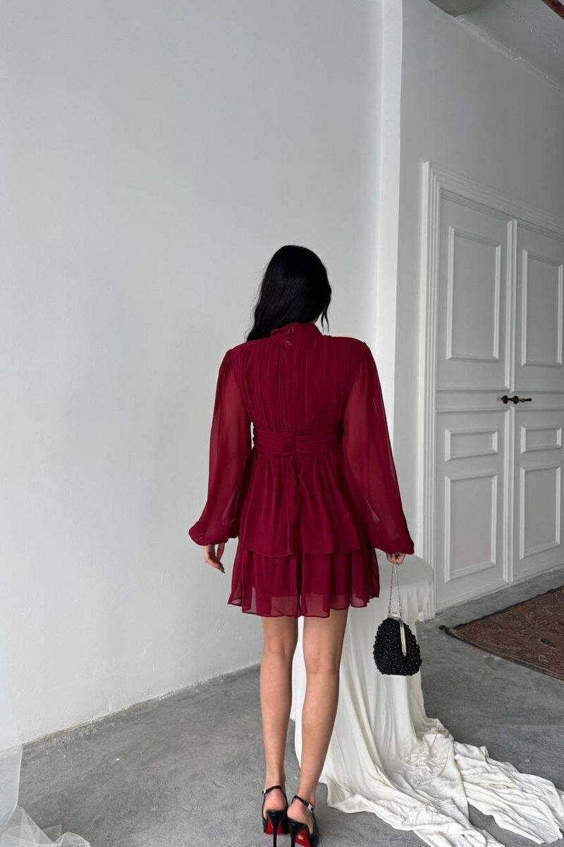 ONE COLOR TULLE DESIGN WOMEN DRESS BURGUNDY/VISHNJE - 2