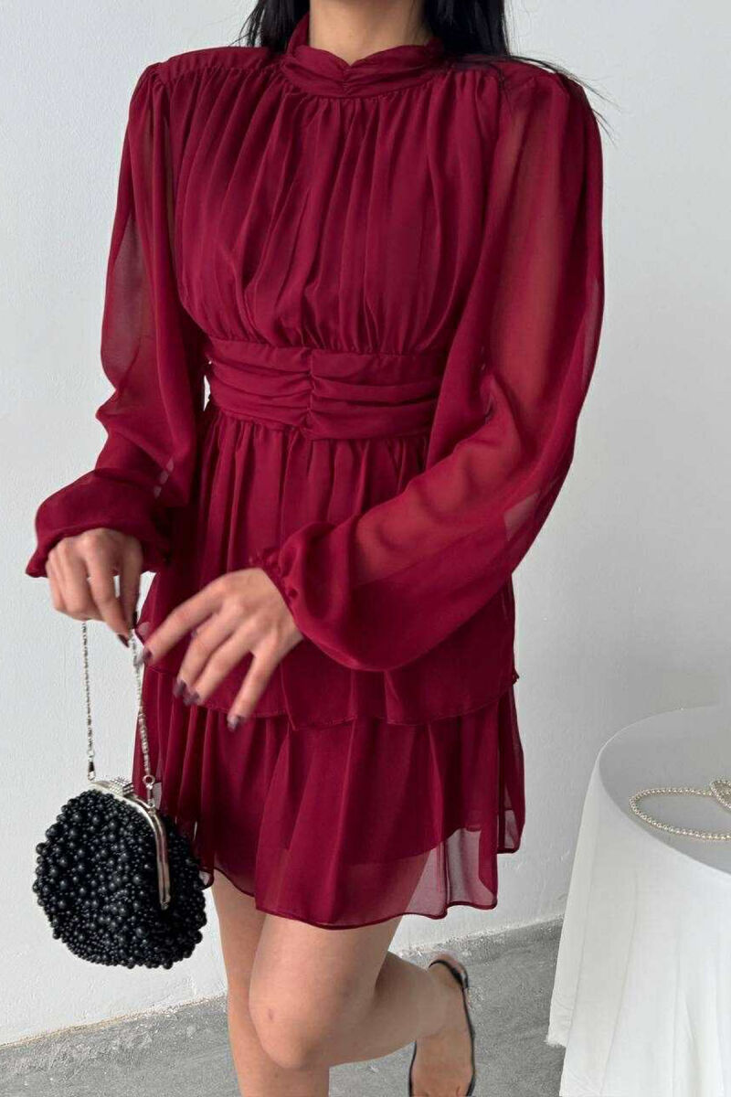 ONE COLOR TULLE DESIGN WOMEN DRESS BURGUNDY/VISHNJE - 4