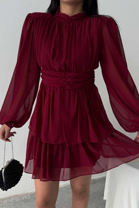 ONE COLOR TULLE DESIGN WOMEN DRESS BURGUNDY/VISHNJE - 6