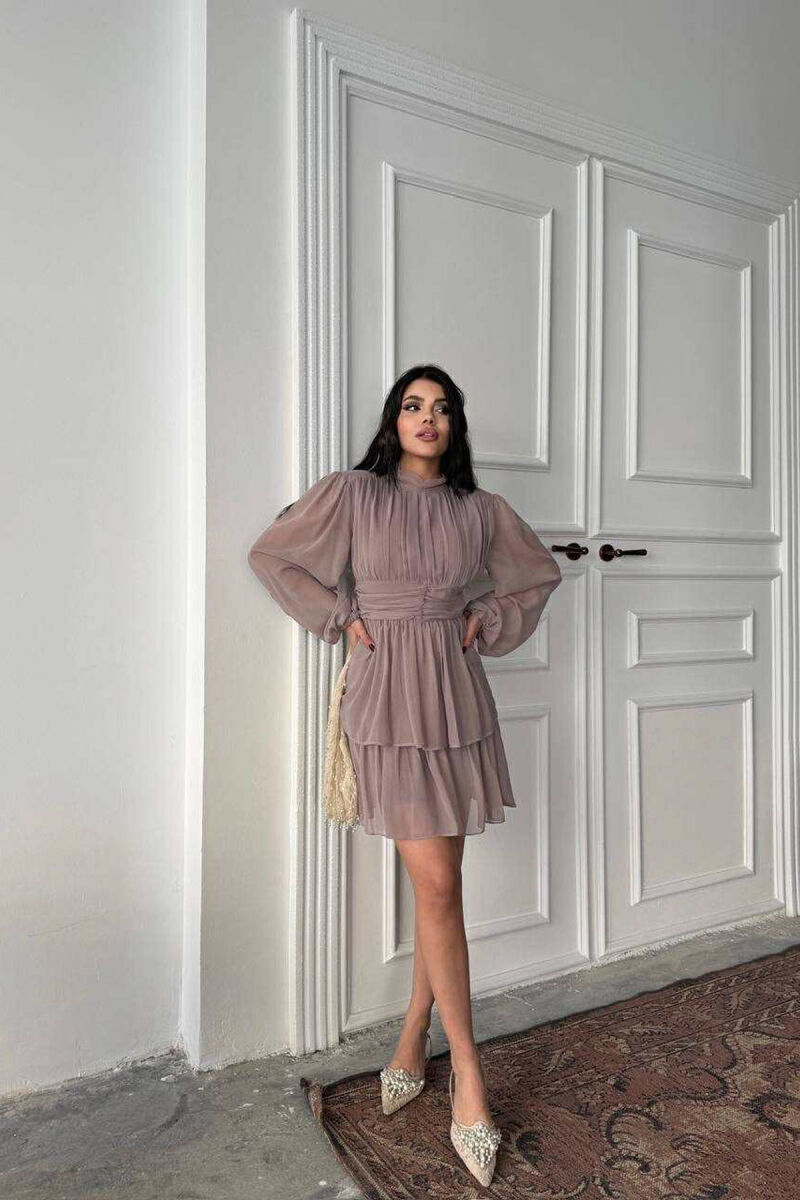 ONE COLOR TULLE DESIGN WOMEN DRESS DARK BEIGE/BEZHE ERRET - 3