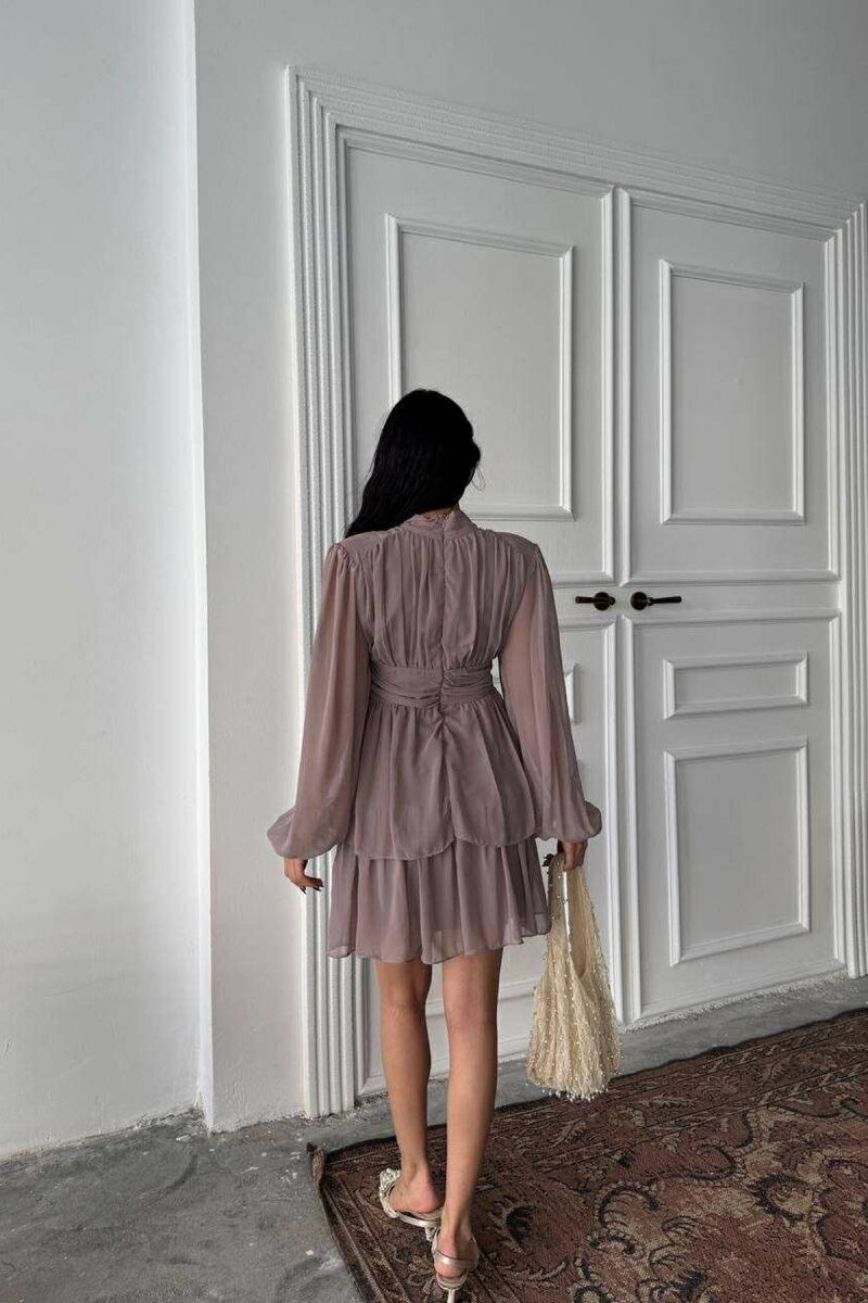 ONE COLOR TULLE DESIGN WOMEN DRESS DARK BEIGE/BEZHE ERRET - 4