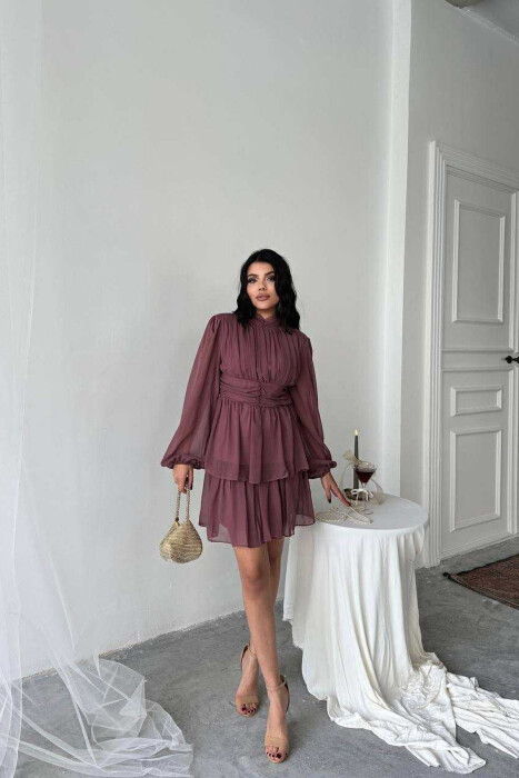 ONE COLOR TULLE DESIGN WOMEN DRESS VINEGAR/UTHULL - 1