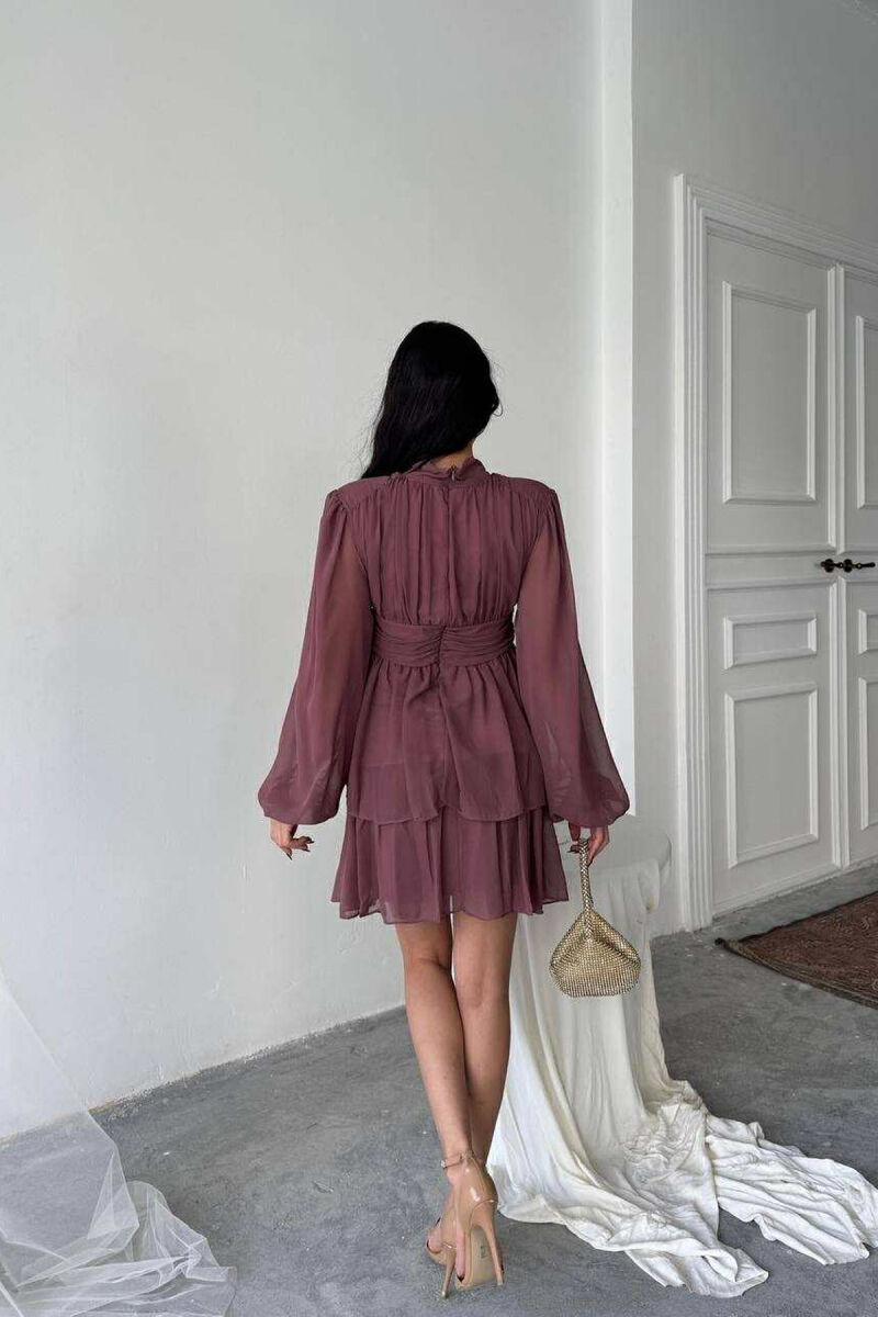 ONE COLOR TULLE DESIGN WOMEN DRESS VINEGAR/UTHULL - 3