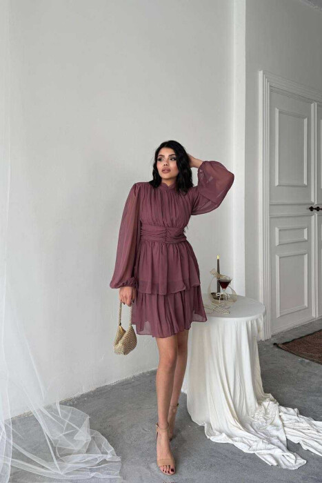 ONE COLOR TULLE DESIGN WOMEN DRESS VINEGAR/UTHULL - 4