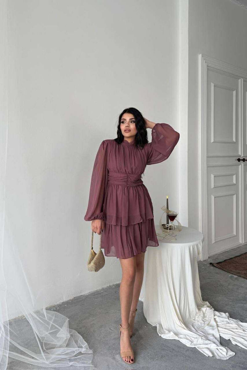 ONE COLOR TULLE DESIGN WOMEN DRESS VINEGAR/UTHULL - 4