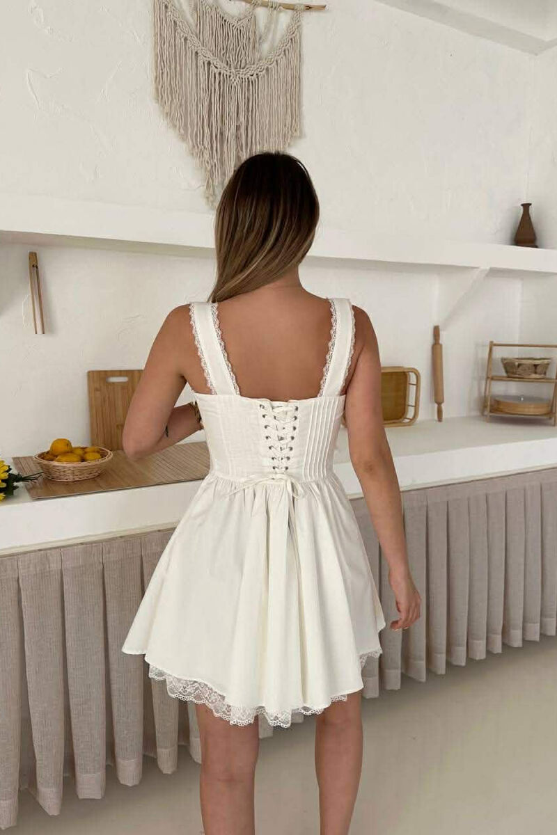 ONE COLOR TULLE DETAIL WOMAN DRESS CREAM/KREM - 8