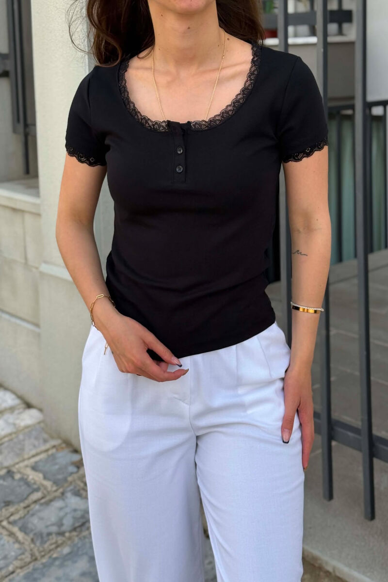 ONE COLOR TULLE DETAIL WOMAN T-SHIRT BLACK/ E ZEZE - 2