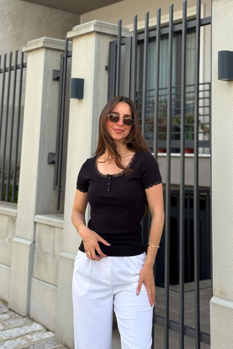 ONE COLOR TULLE DETAIL WOMAN T-SHIRT BLACK/ E ZEZE - 5
