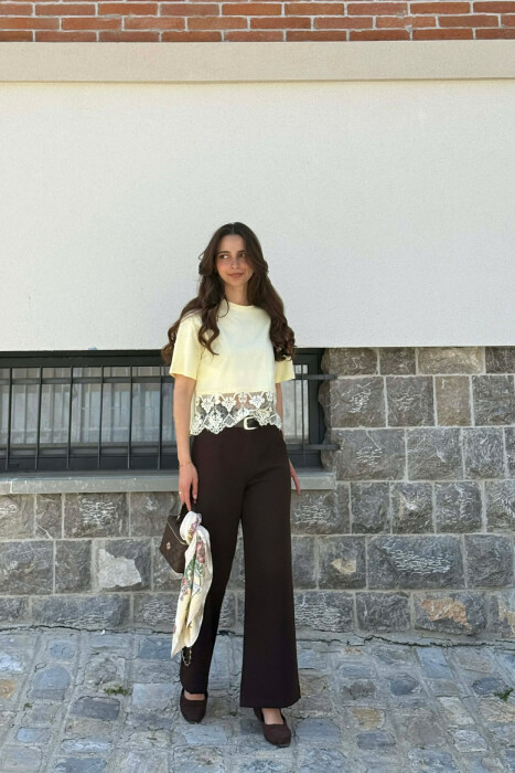 ONE COLOR TULLE DETAIL WOMAN T-SHIRT LEMON/ LIMON - 2