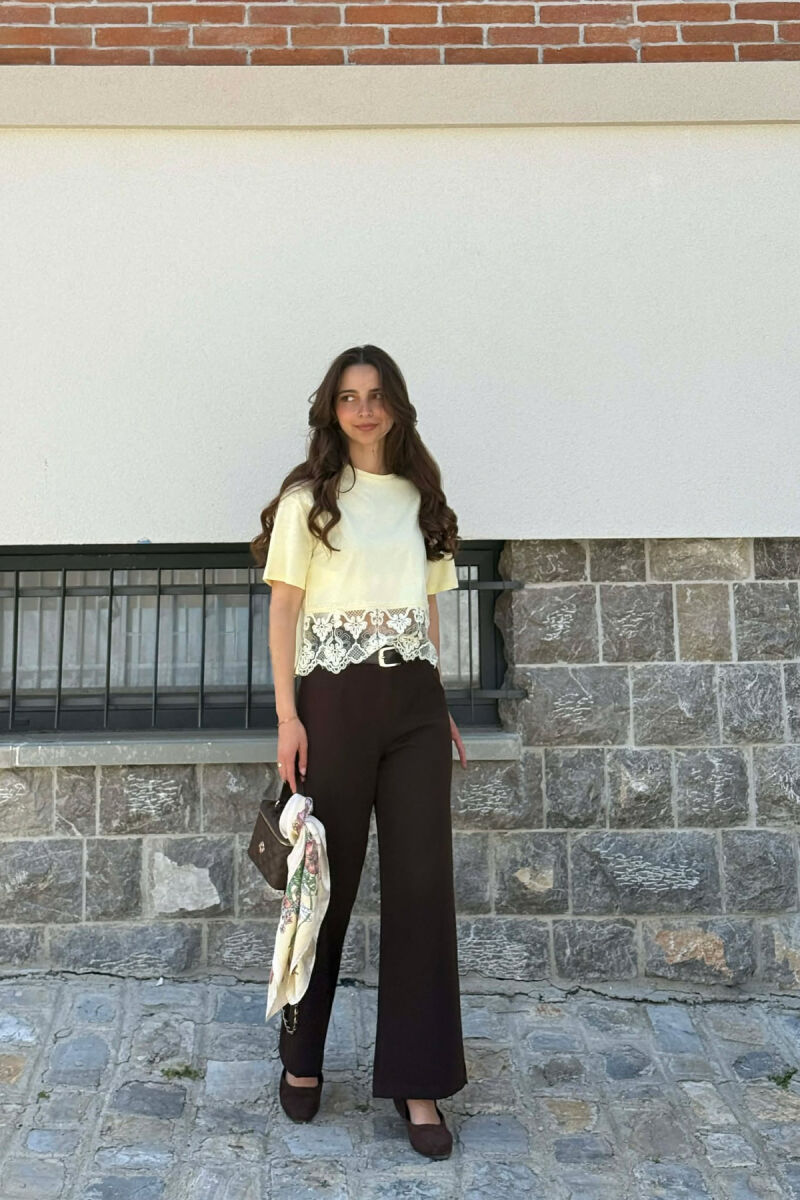 ONE COLOR TULLE DETAIL WOMAN T-SHIRT LEMON/ LIMON - 2