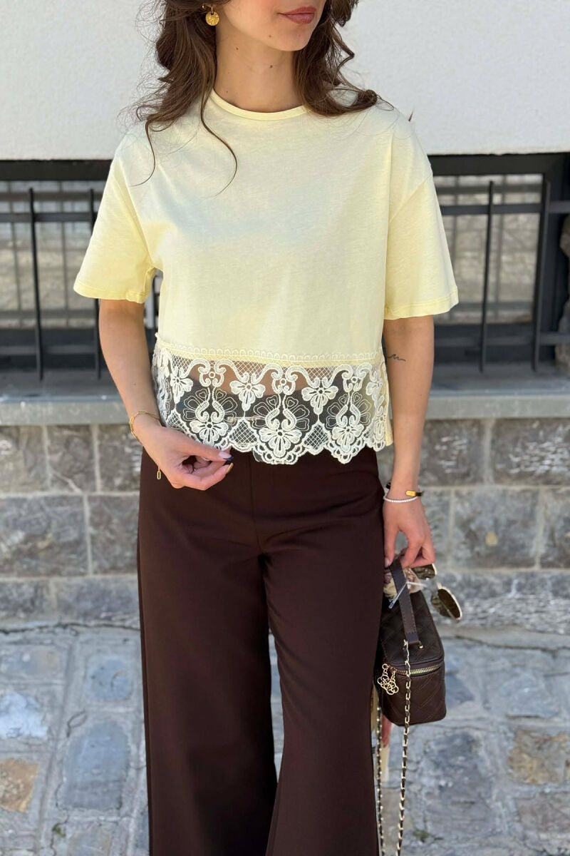 ONE COLOR TULLE DETAIL WOMAN T-SHIRT LEMON/ LIMON - 3