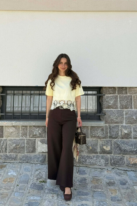 ONE COLOR TULLE DETAIL WOMAN T-SHIRT LEMON/ LIMON - 5