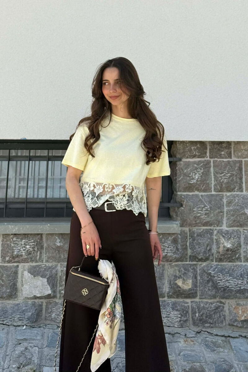 ONE COLOR TULLE DETAIL WOMAN T-SHIRT LEMON/ LIMON - 6