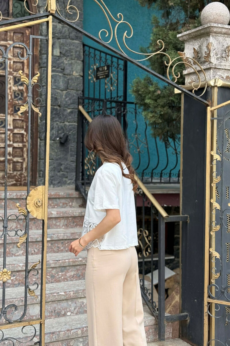 ONE COLOR TULLE DETAIL WOMAN T-SHIRT WHITE-E BARDHE - 3