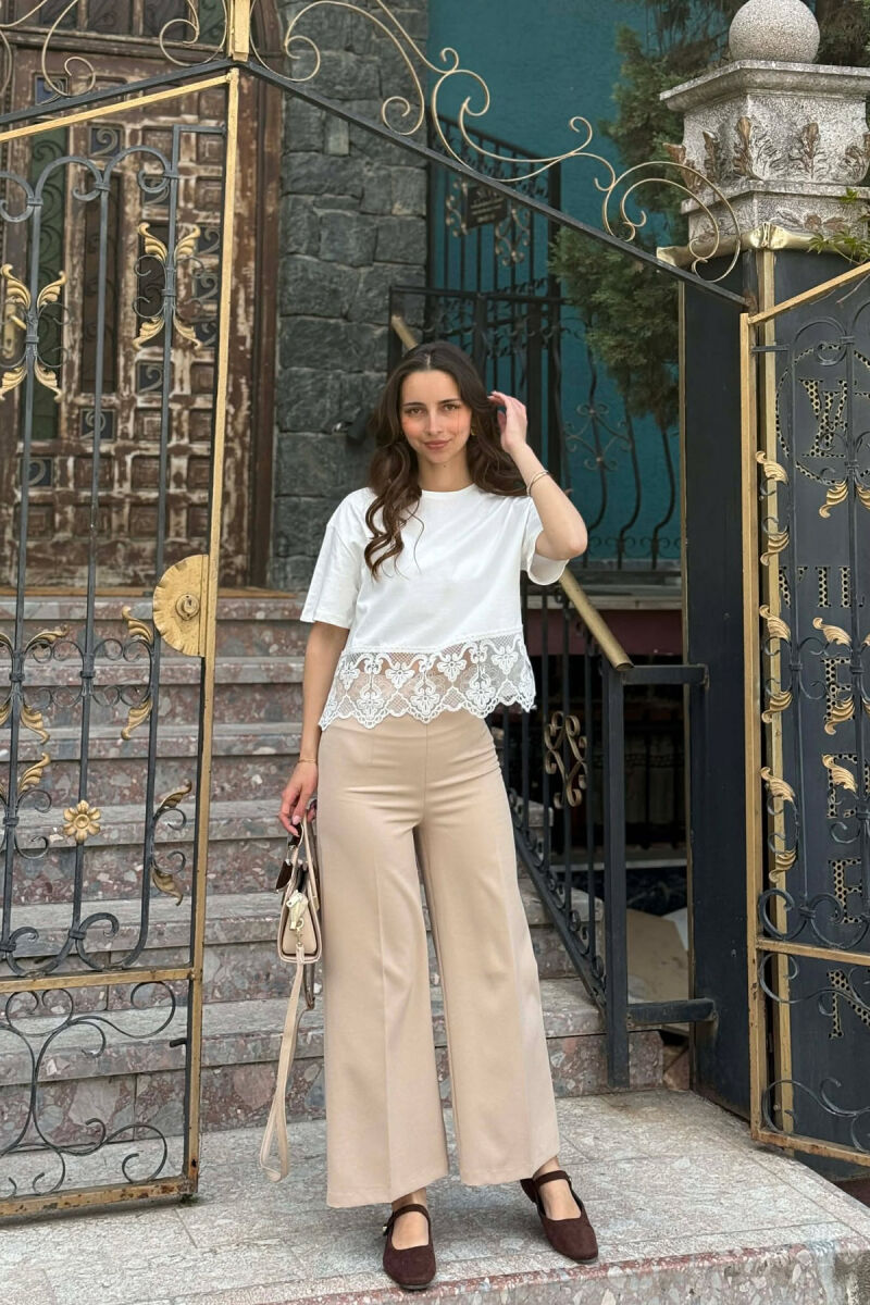 ONE COLOR TULLE DETAIL WOMAN T-SHIRT WHITE-E BARDHE - 4