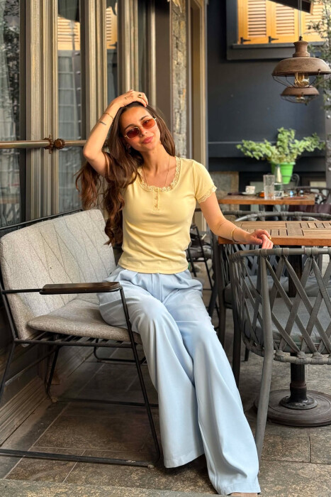 ONE COLOR TULLE DETAIL WOMAN T-SHIRT YELLOW/E VERDHE - 1