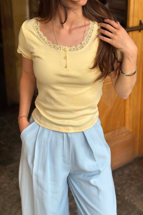 ONE COLOR TULLE DETAIL WOMAN T-SHIRT YELLOW/E VERDHE - 5