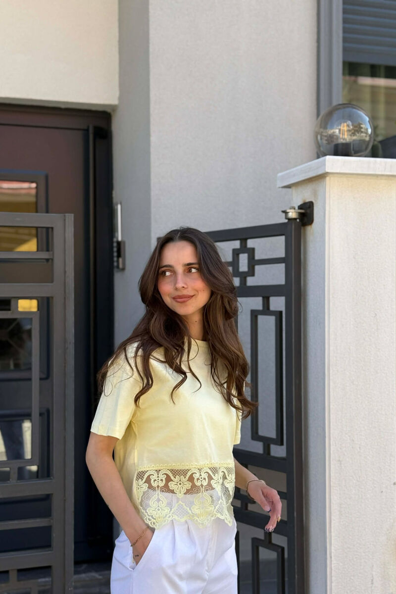 ONE COLOR TULLE DETAIL WOMAN T-SHIRT YELLOW/E VERDHE - 4