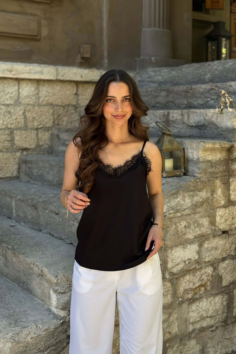 ONE COLOR TULLE DETAIL WOMAN TANK TOP BLACK/ E ZEZE - 1