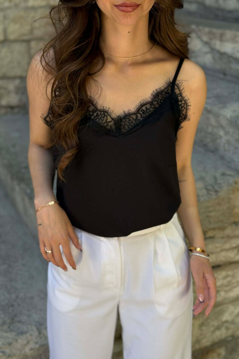 ONE COLOR TULLE DETAIL WOMAN TANK TOP BLACK/ E ZEZE - 3