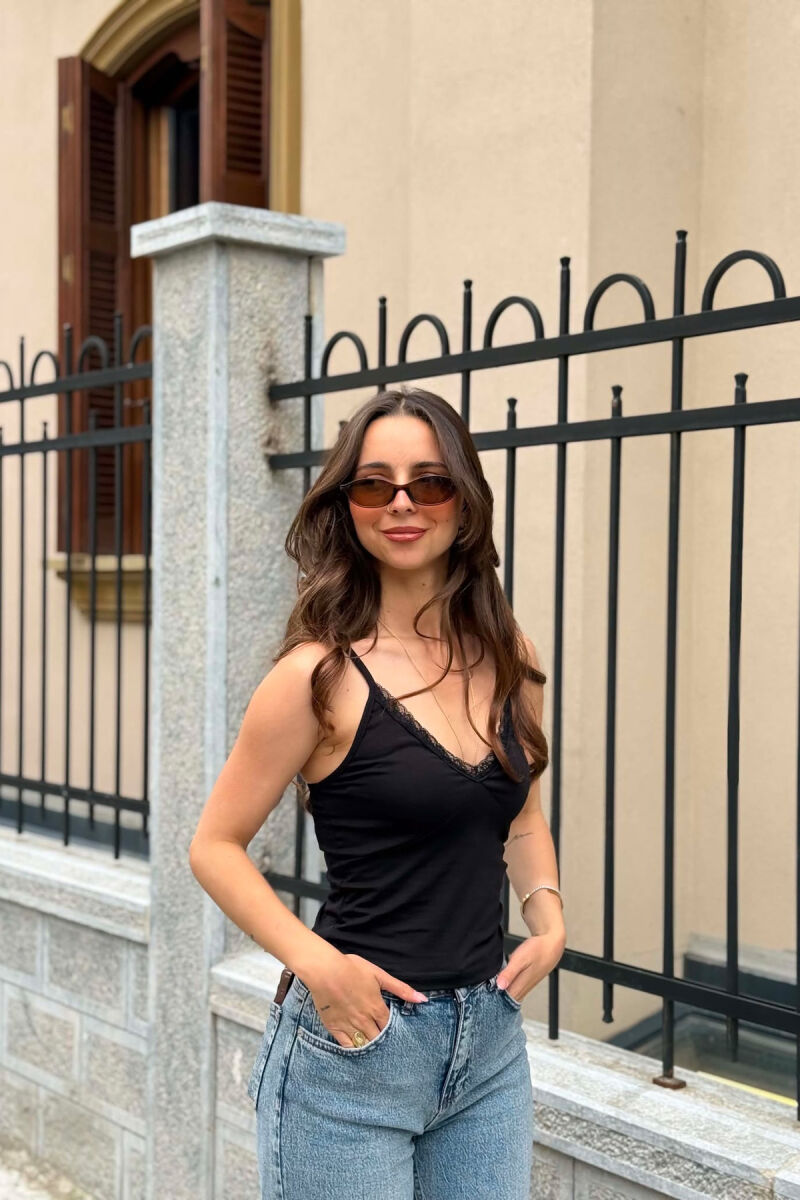 ONE COLOR TULLE DETAIL WOMAN TANK TOP BLACK/ E ZEZE - 1