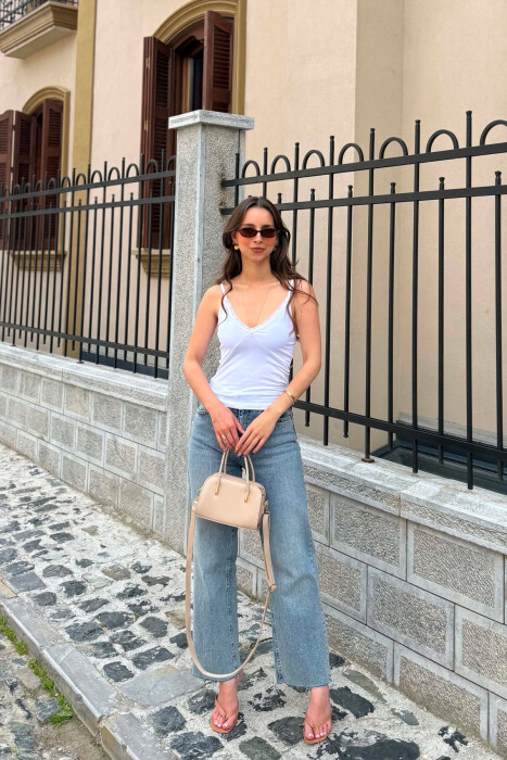 ONE COLOR TULLE DETAIL WOMAN TANK TOP WHITE-E BARDHE - 4