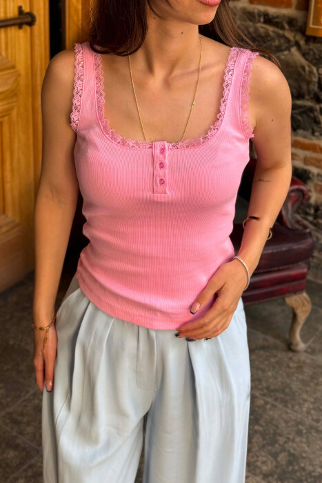 ONE COLOR TULLE DETAILS WOMAN TANK TOP PINK/ROZE - 3