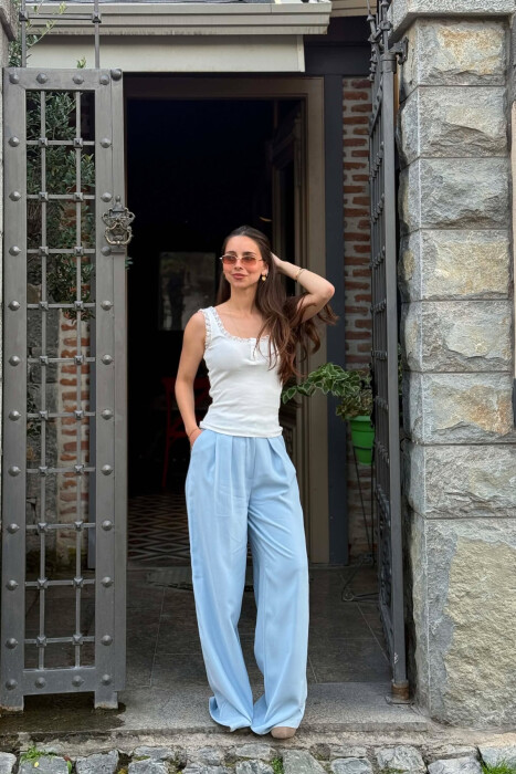ONE COLOR TULLE DETAILS WOMAN TANK TOP WHITE-E BARDHE - 3