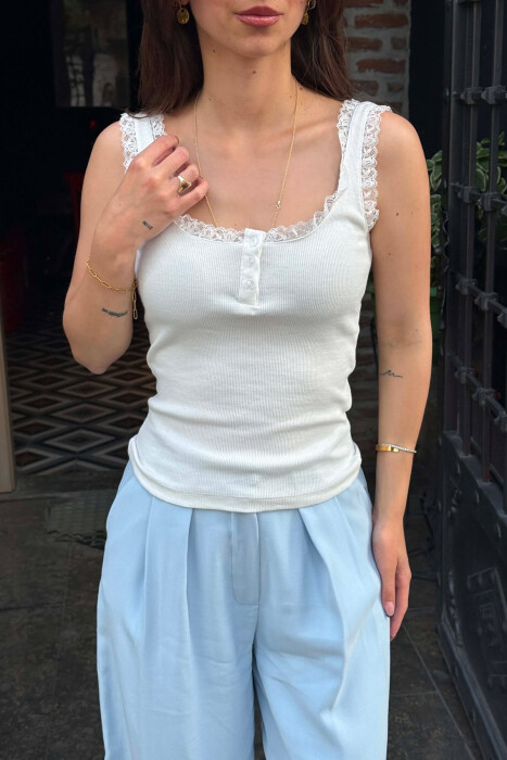 ONE COLOR TULLE DETAILS WOMAN TANK TOP WHITE-E BARDHE - 7