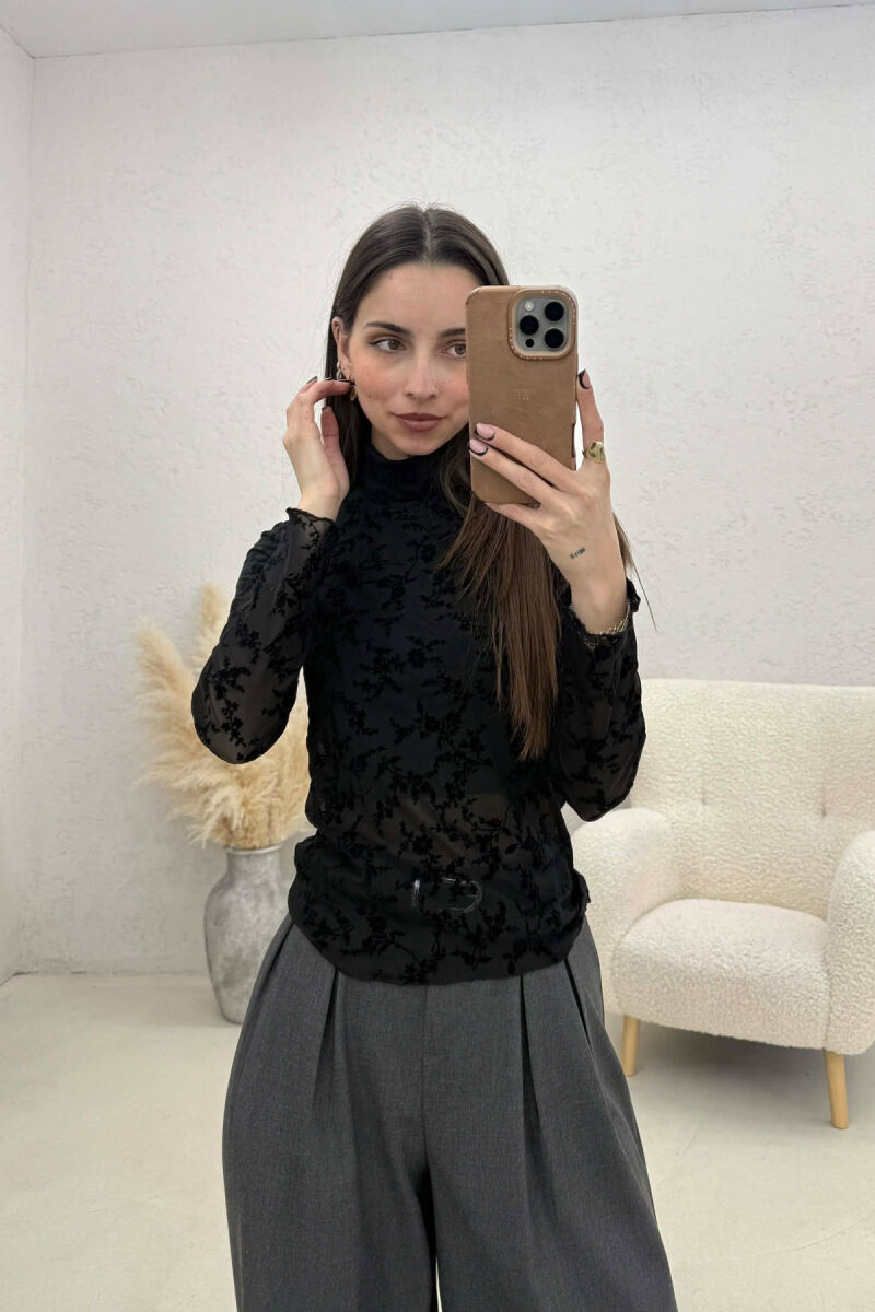 ONE COLOR TULLE HIGH NECK WOMAN SWATSHIRT BLACK/ E ZEZE - 1