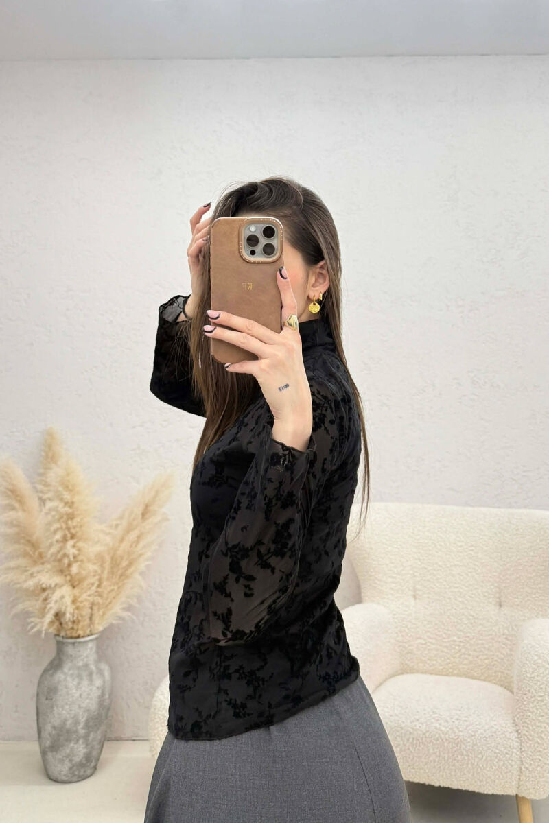 ONE COLOR TULLE HIGH NECK WOMAN SWATSHIRT BLACK/ E ZEZE - 3