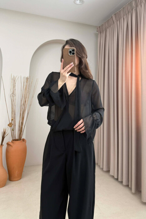 ONE COLOR TULLE WOMAN SHIRT BLACK/ E ZEZE - 