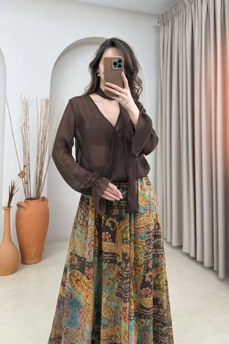 ONE COLOR TULLE WOMAN SHIRT BROWN/KAFE - 