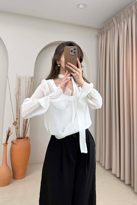 ONE COLOR TULLE WOMAN SHIRT WHITE-E BARDHE - 