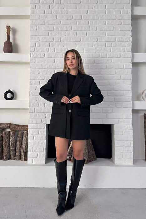 ONE COLOR TWO BUTTONS CLASSIC WOMAN JACKET BLACK/ E ZEZE - 4