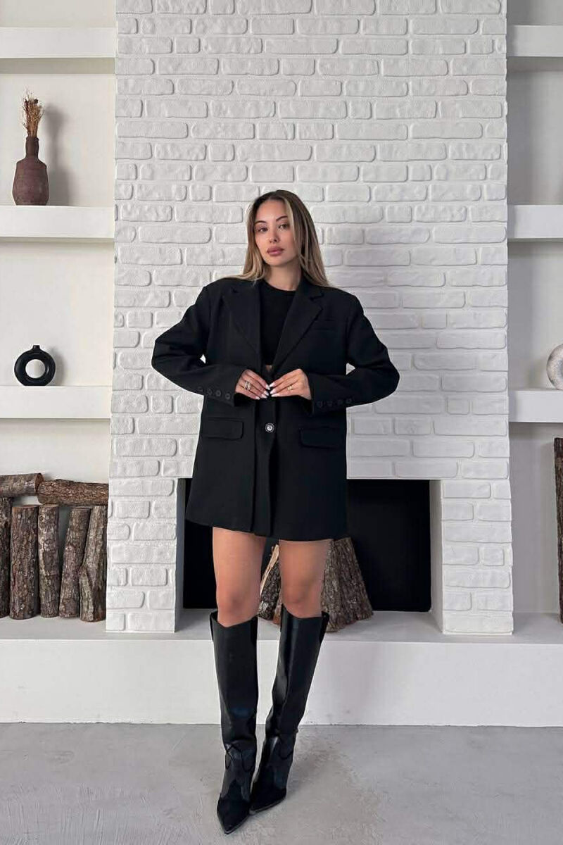ONE COLOR TWO BUTTONS CLASSIC WOMAN JACKET BLACK/ E ZEZE - 4