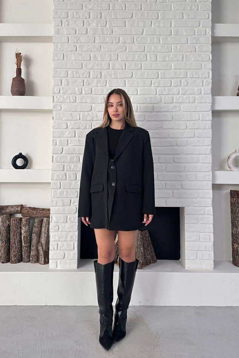 ONE COLOR TWO BUTTONS CLASSIC WOMAN JACKET BLACK/ E ZEZE - 5