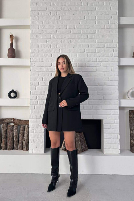 ONE COLOR TWO BUTTONS CLASSIC WOMAN JACKET BLACK/ E ZEZE - 6