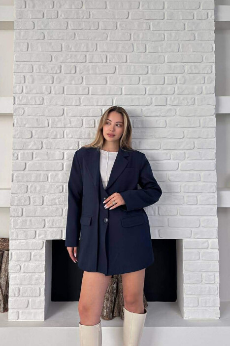 ONE COLOR TWO BUTTONS CLASSIC WOMAN JACKET BLUE/BLU - KLAUDIO FASHION