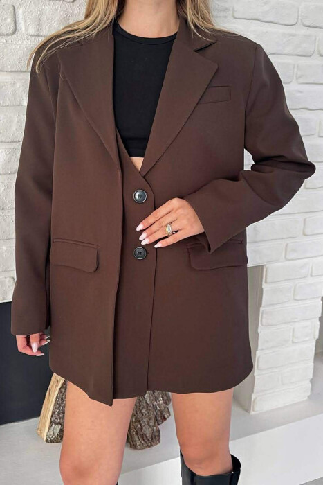 ONE COLOR TWO BUTTONS CLASSIC WOMAN JACKET BROWN/KAFE - 2