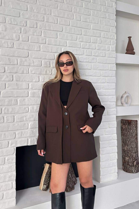 ONE COLOR TWO BUTTONS CLASSIC WOMAN JACKET BROWN/KAFE - 3